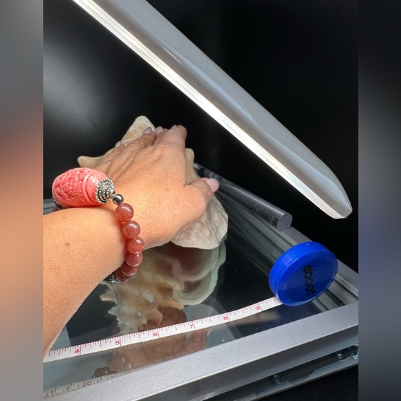 STRAWBERRY QUARTZ STONES + LUCKY DRAGON NATURAL BRACELET size 7” - Picture 10 of 14